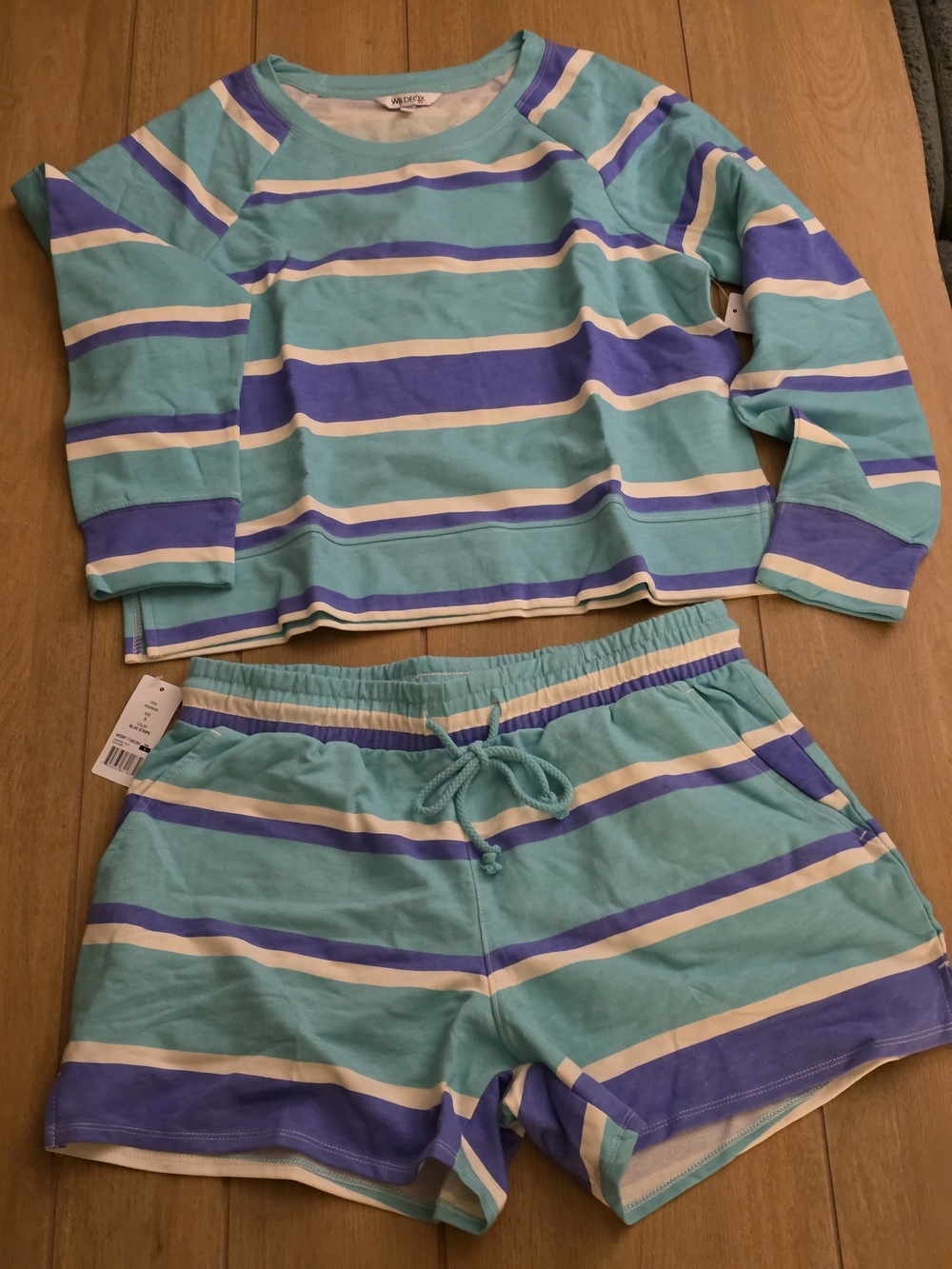 Wildfox Women'a Aqua, Purple & Cream Striped Pajama Short Set - Small